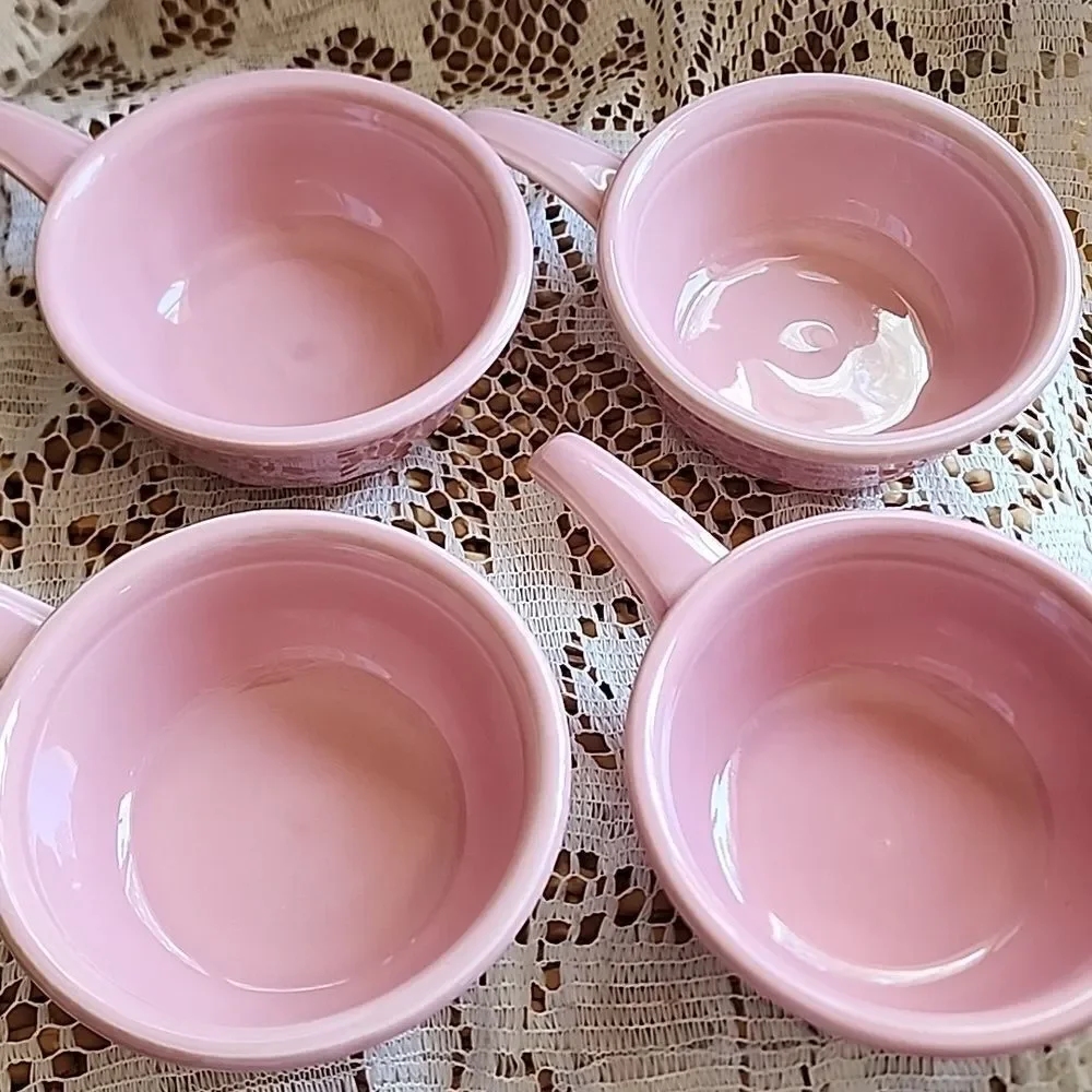 Antique Vintage Taylor Smith & Taylor Pink Oven Serve Ware Handled Small Bowls